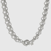 Silver plated maximalist rolo necklace, shown on a plain background.