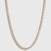 14k gold plated Hidden Hills necklace with round cubic zirconia, shown on a plain background.