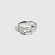 Sterling silver 925 chunky round-cut solitaire ring with a round-cut cubic zirconia, shown on a plain background.