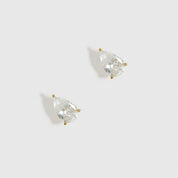 14k gold plated sterling silver 925 regular teardrop-cut solitaire stud earrings with a pure white cubic zirconia, shown on a plain background.