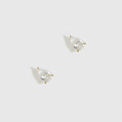 14k gold plated sterling silver 925 mini teardrop-cut solitaire stud earrings with a pure white cubic zirconia, shown on a plain background.
