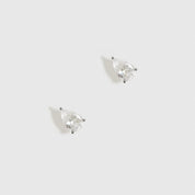 Sterling silver 925 mini teardrop-cut solitaire stud earrings with a pure white cubic zirconia, shown on a plain background.