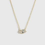 14k gold plated sterling silver 925 marquise-cut solitaire necklace with a pure white cubic zirconia, shown on a plain background.
