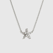 Sterling silver 925 flower solitaire necklace with a pure white cubic zirconia, shown on a plain background.