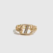 14k gold plated sterling silver 925 monogram ring with cubic zirconia, shown on a plain background.