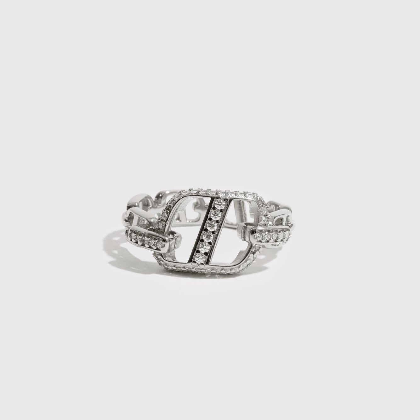 Sterling silver 925 monogram ring with cubic zirconia, shown on a plain background.