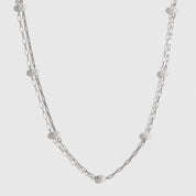 Sterling silver 925 multi paperclips and pearls necklace with freshwater pearls, shown on a plain background.