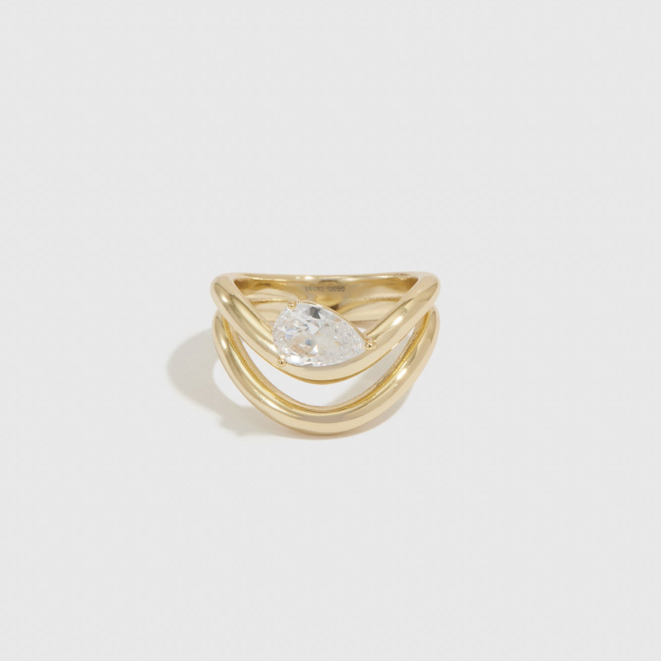 14k gold plated sterling silver 925 N.16 ring with a teardrop-cut cubic zirconia, shown on a plain background.