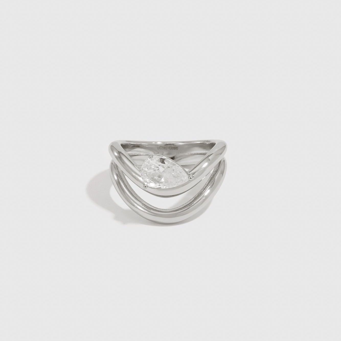 Sterling silver 925 N.16 ring with a teardrop-cut cubic zirconia, shown on a plain background.