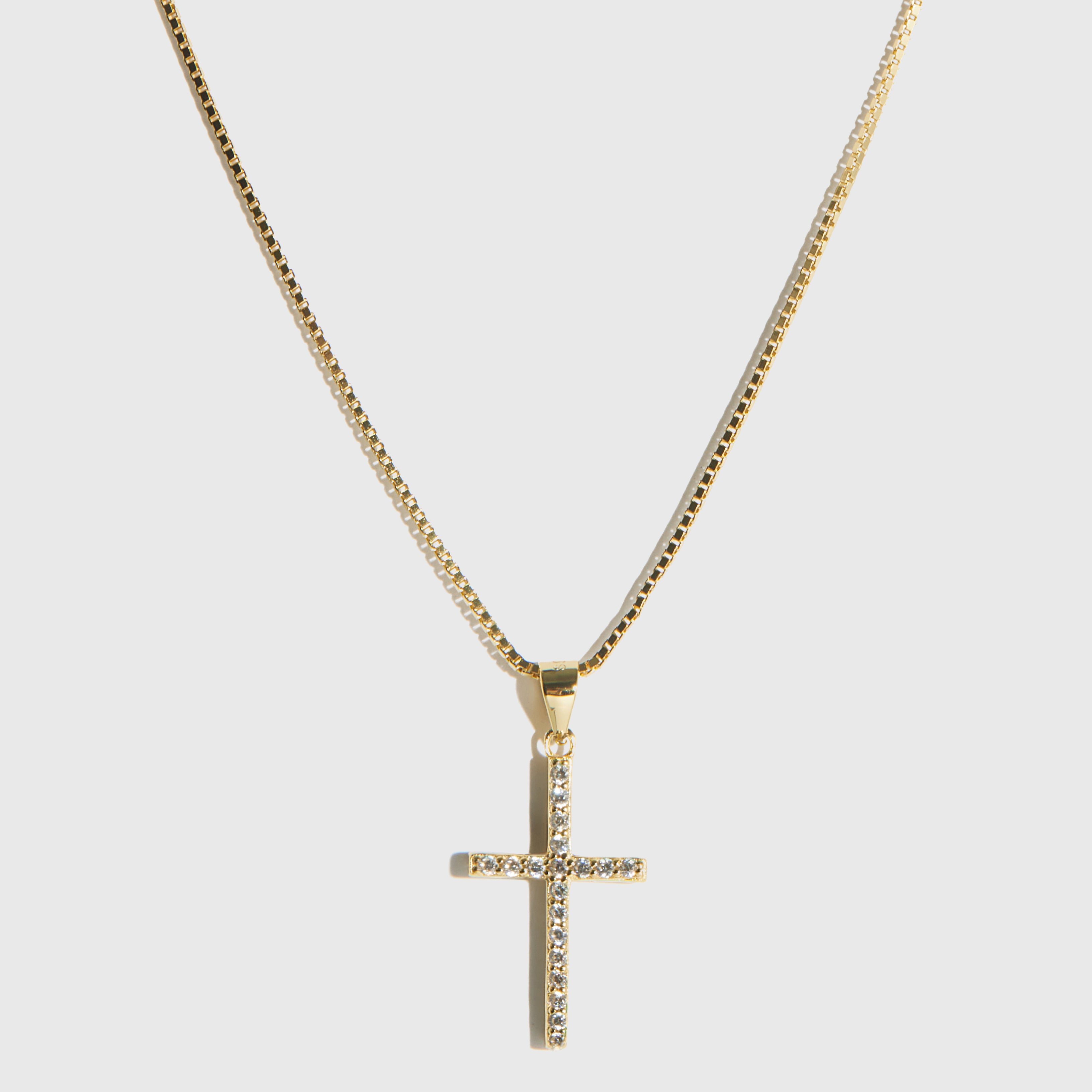 14k gold plated sterling silver 925 small Holy Grail necklace with cubic zirconia, shown on a plain background.