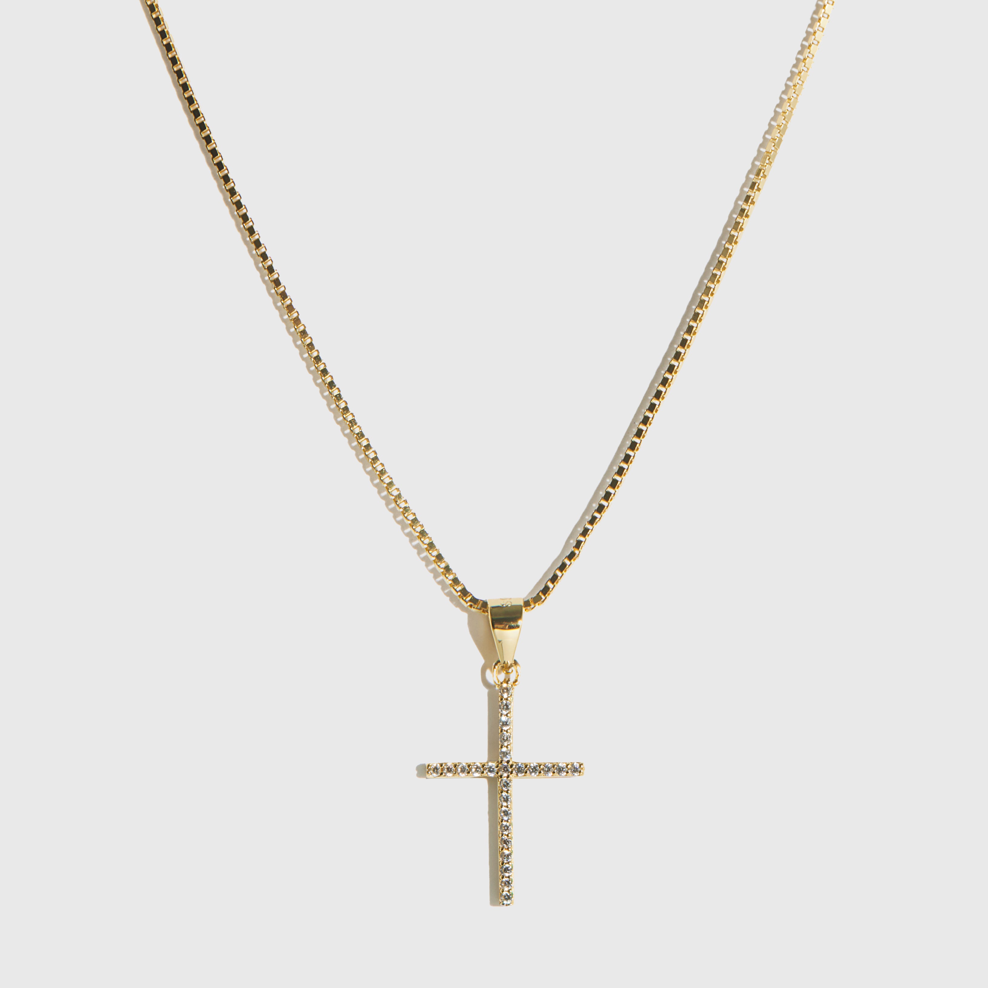 14k gold plated sterling silver 925 large Holy Grail necklace with cubic zirconia, shown on a plain background.