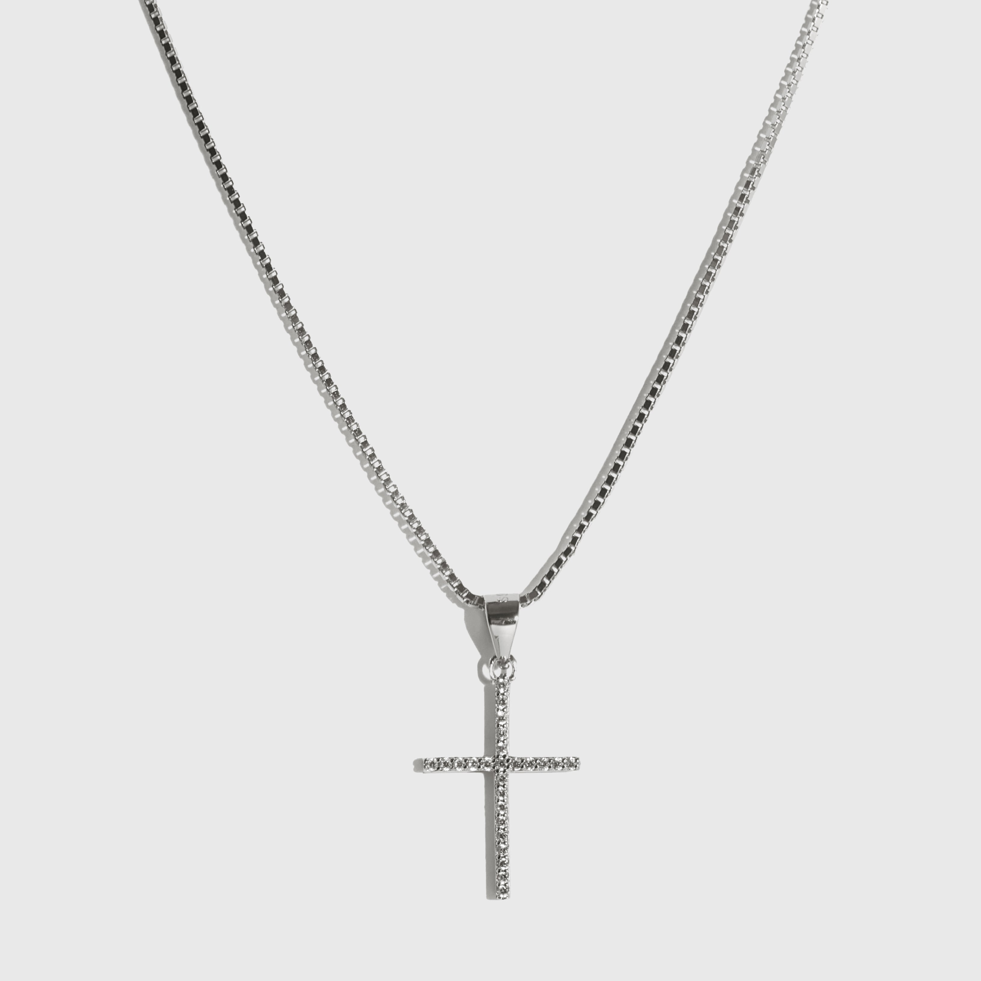 Sterling silver 925 large Holy Grail necklace with cubic zirconia, shown on a plain background.
