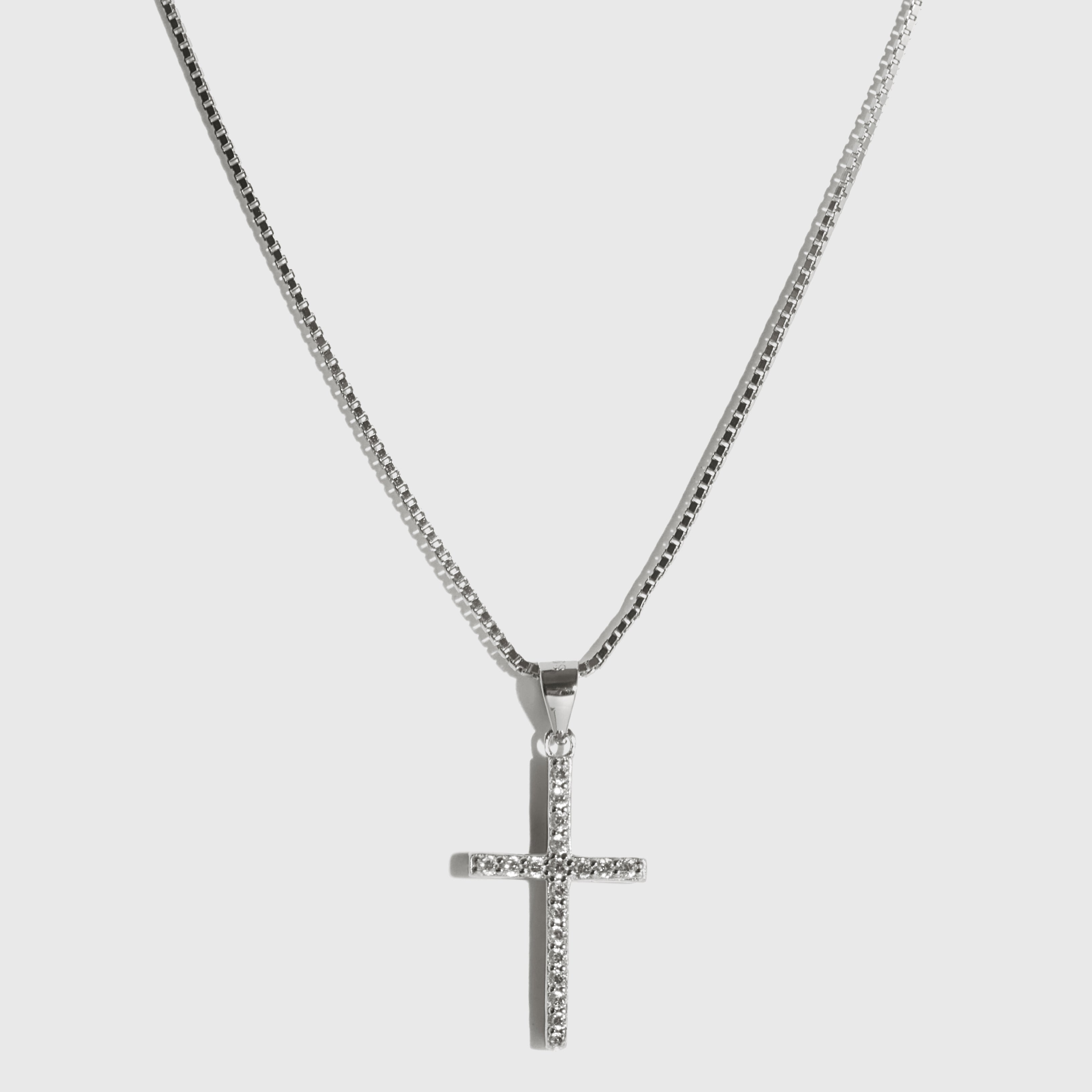 Sterling silver 925 small Holy Grail necklace with cubic zirconia, shown on a plain background.