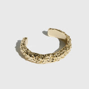 14k gold plated thick nugget cuff bracelet with a textured finish, shown on a plain background.