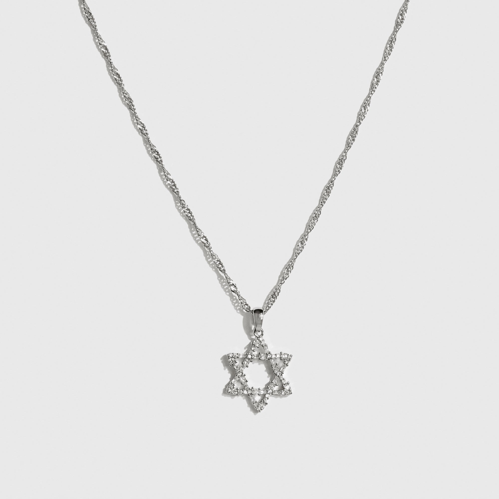 Sterling silver 925 Nessira necklace with cubic zirconia, shown on a plain background.