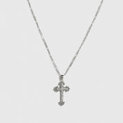 Sterling silver 925 goth cross necklace with cubic zirconia, shown on a plain background.