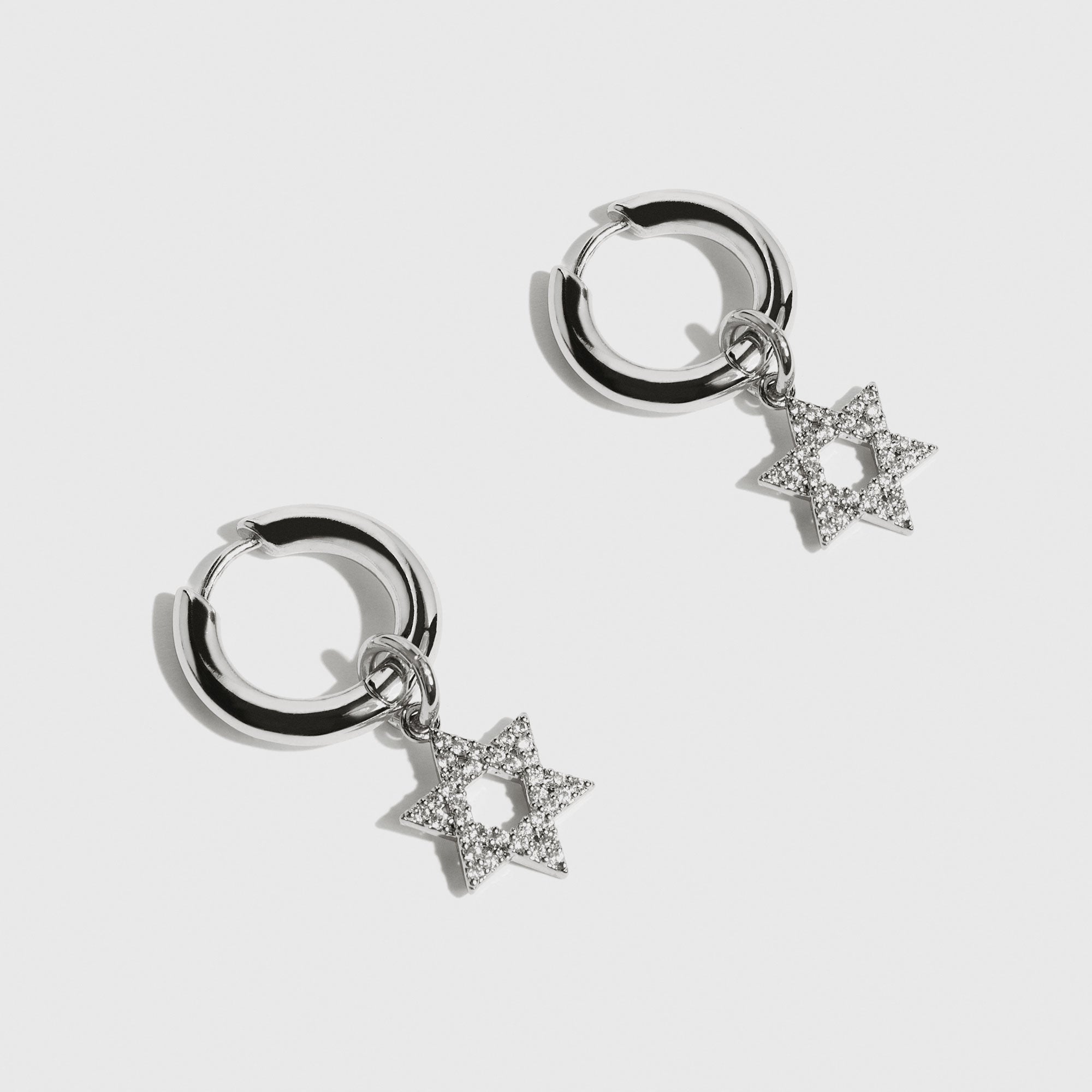 Sterling silver 925 Asher hoop earrings with cubic zirconia, shown on a plain background.